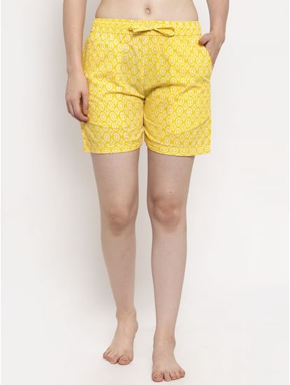 Yellow Cotton Printed Shorts