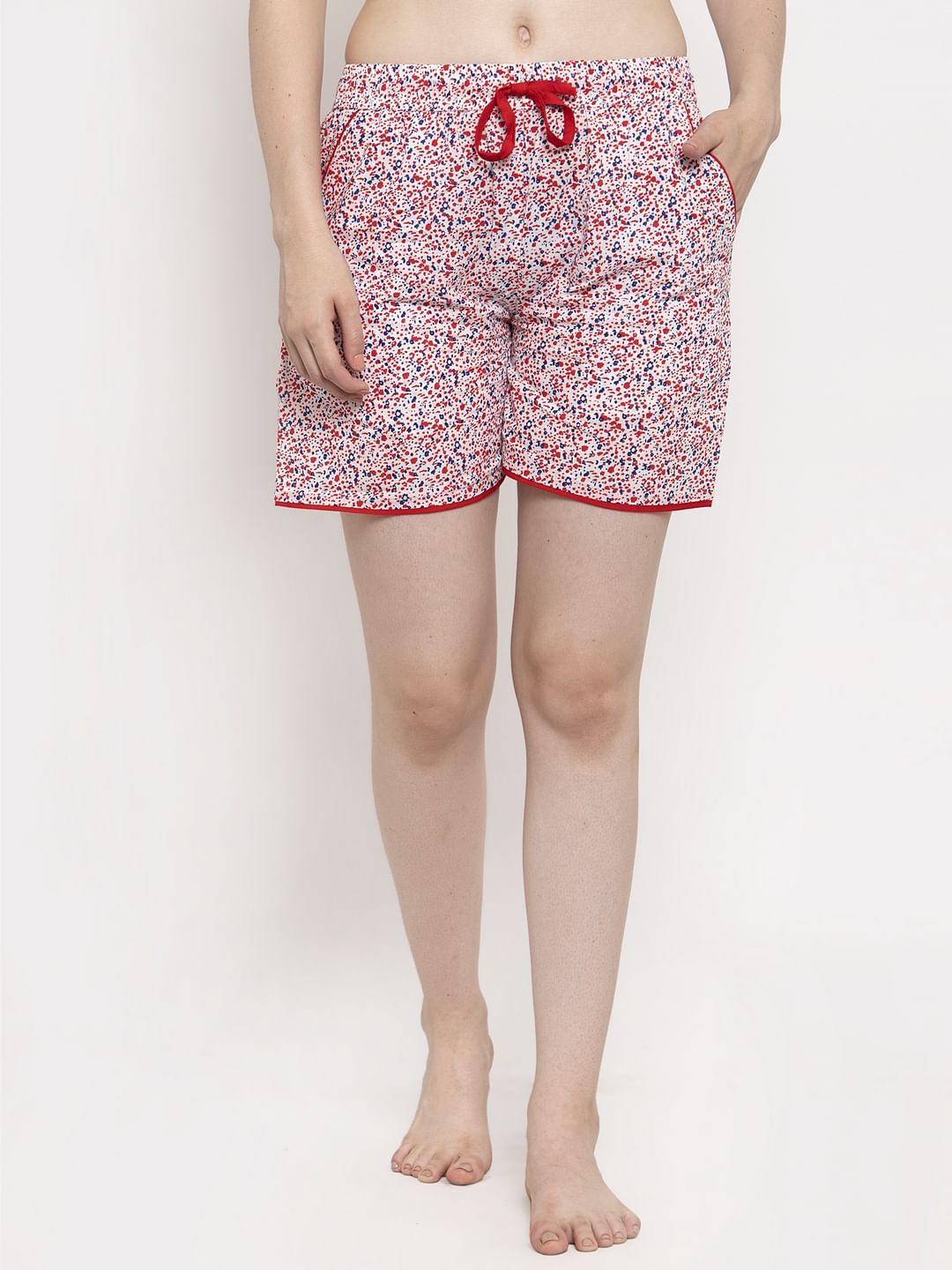 Red Cotton Printed Shorts