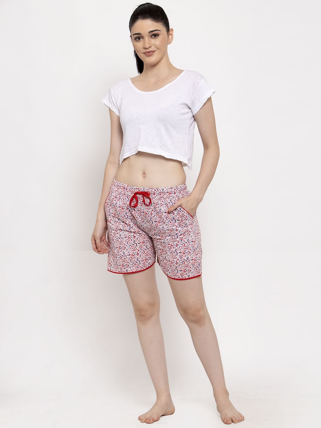 Red Cotton Printed Shorts