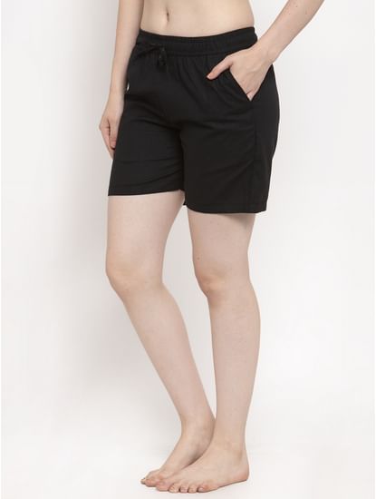 Secret Wish Women's Black Cotton Solid Shorts