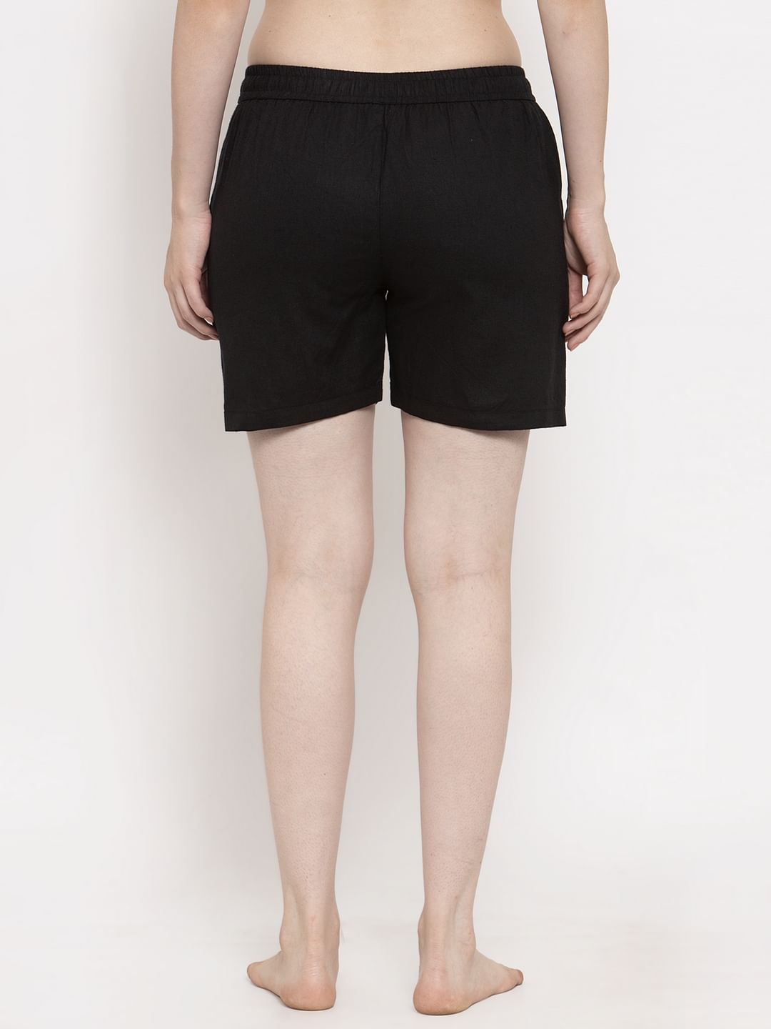 Black Cotton Solid Shorts