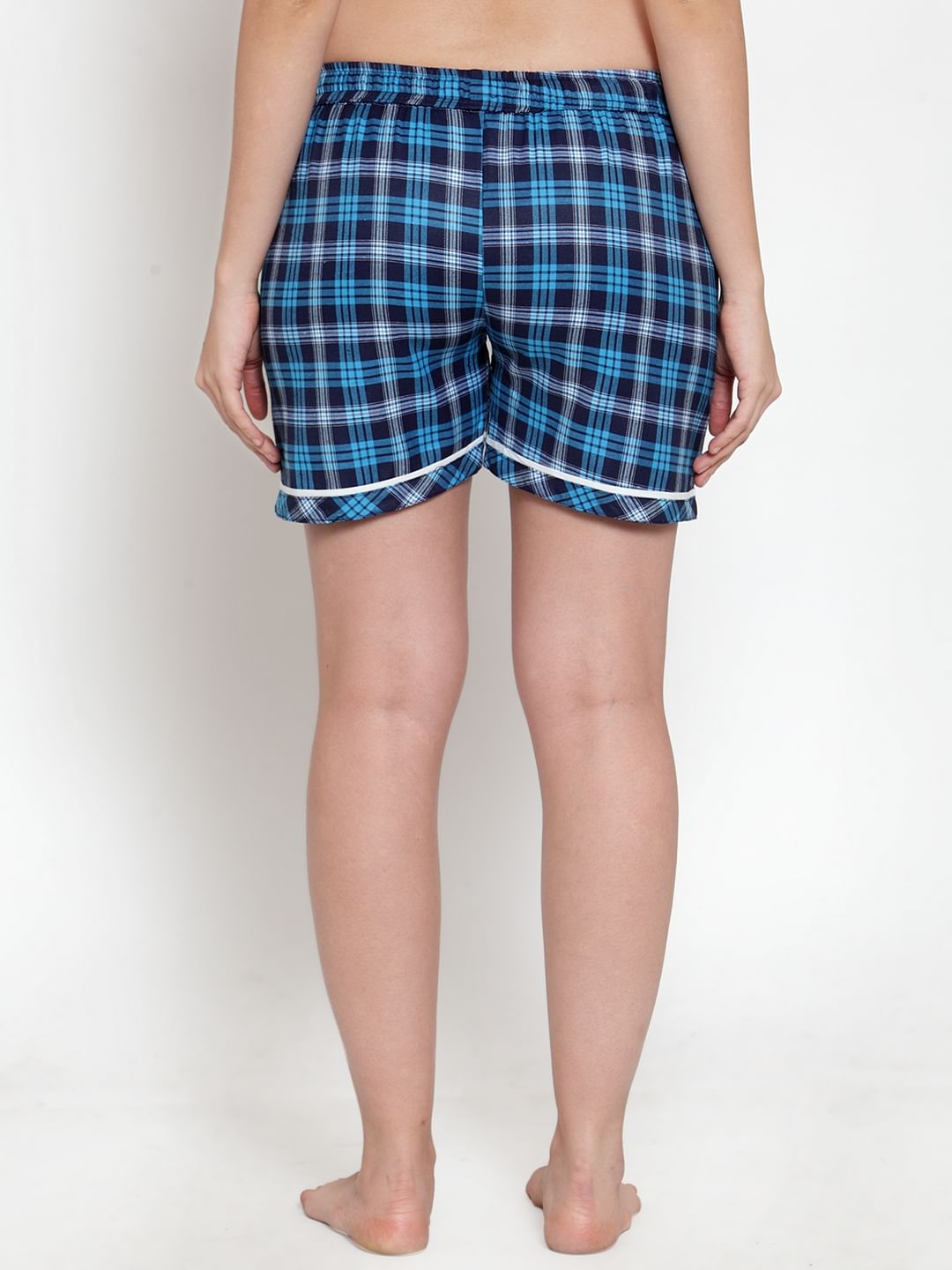 Blue Cotton Checked Shorts