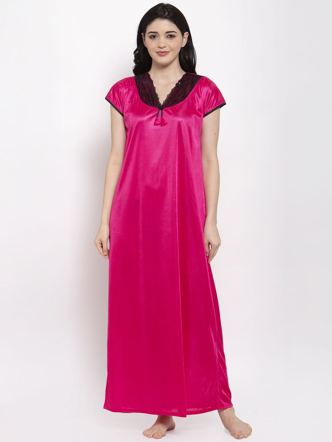 Pink Solid Satin Nighty