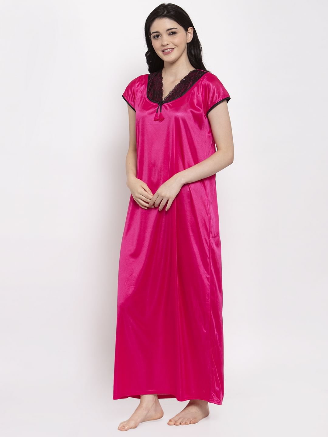 Pink Solid Satin Nighty