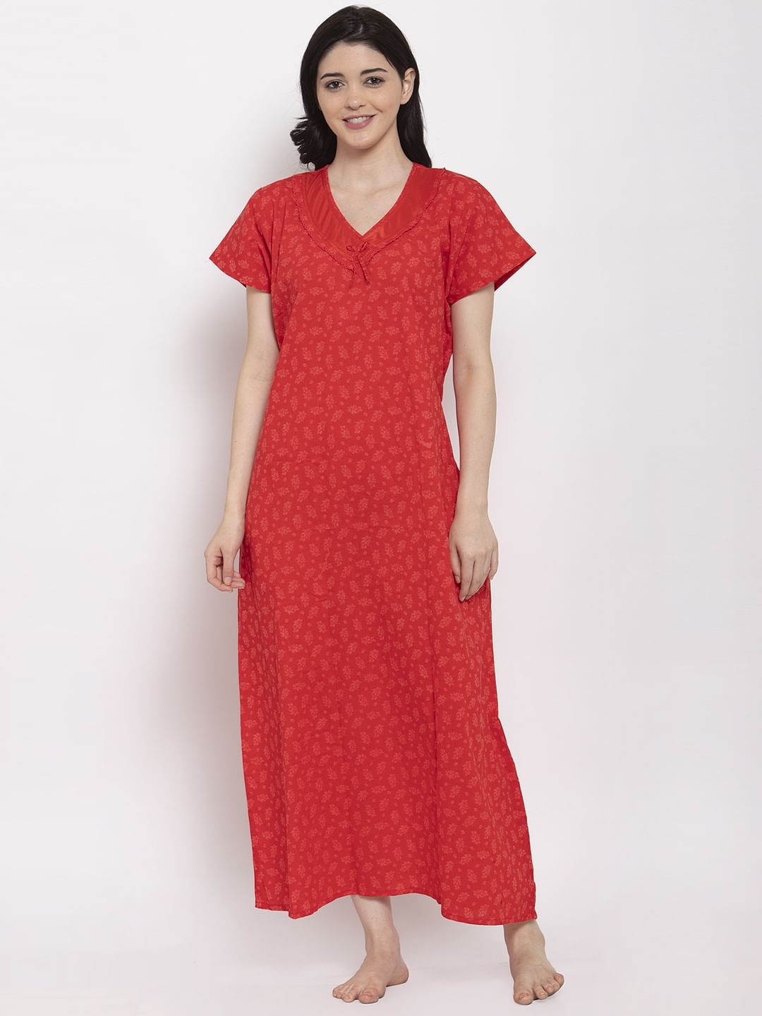 Red Printed Cotton Nighty