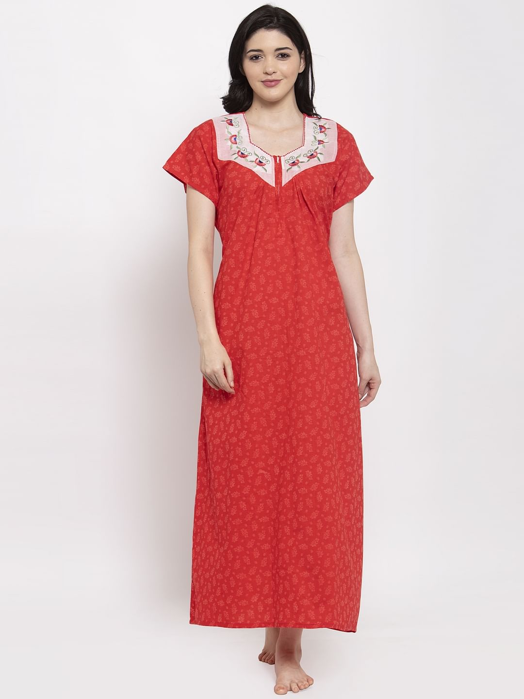 Red Printed Cotton Nighty