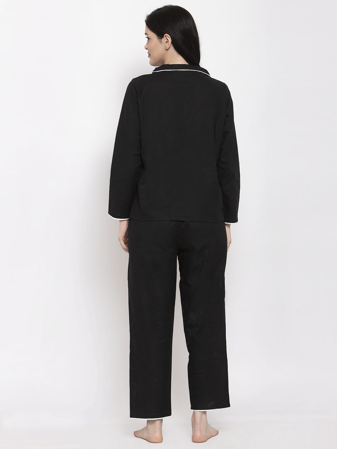 Black Cotton Solid Nightsuit