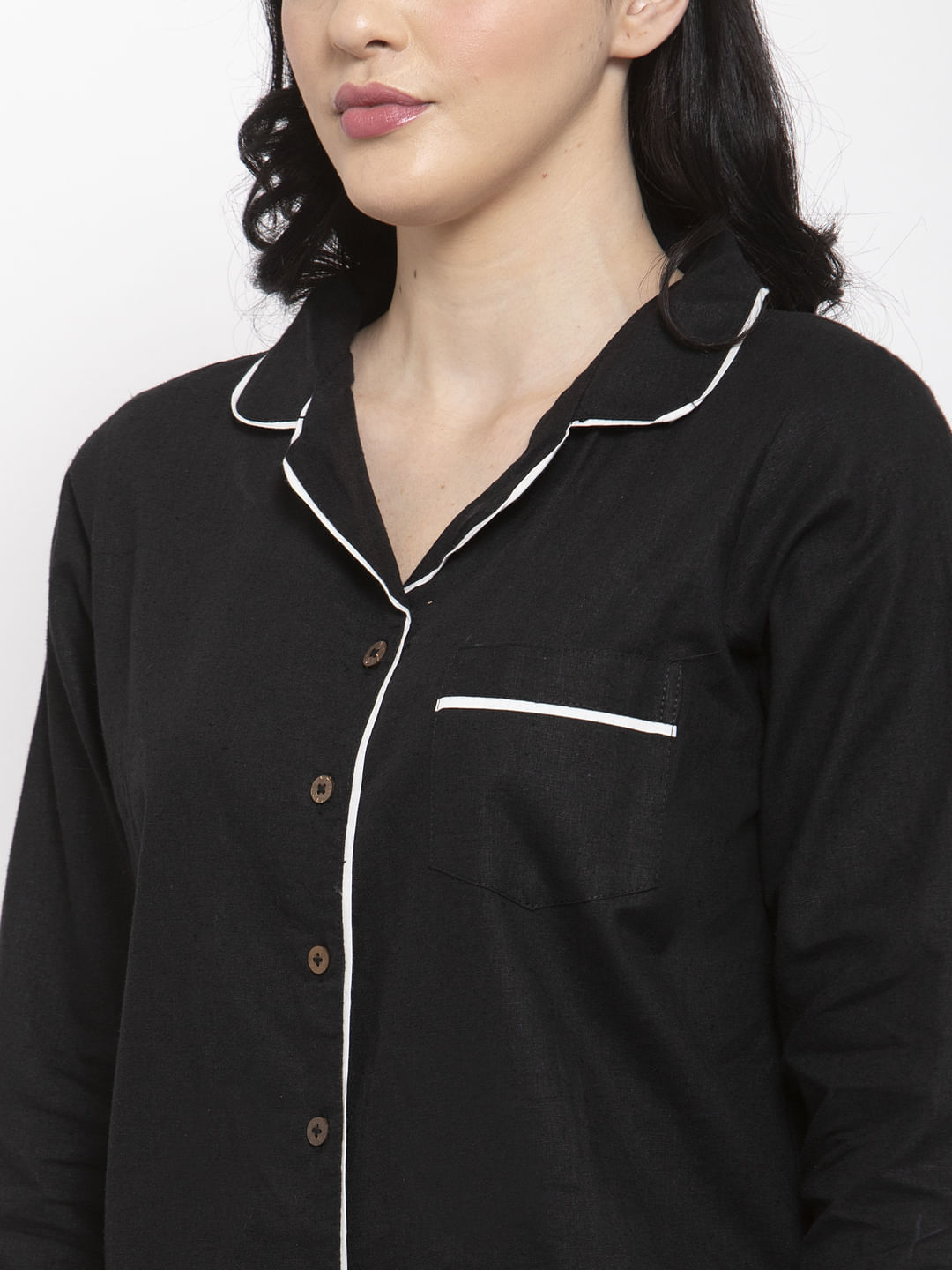 Black Cotton Solid Nightsuit