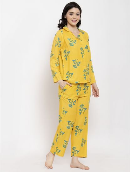 Secret Wish Women's Yellow Cotton Printed Nightsuit 