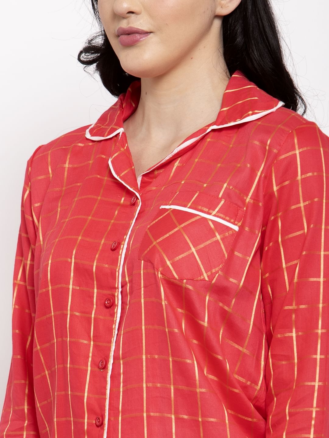 Red Cotton Checked Nightsuit