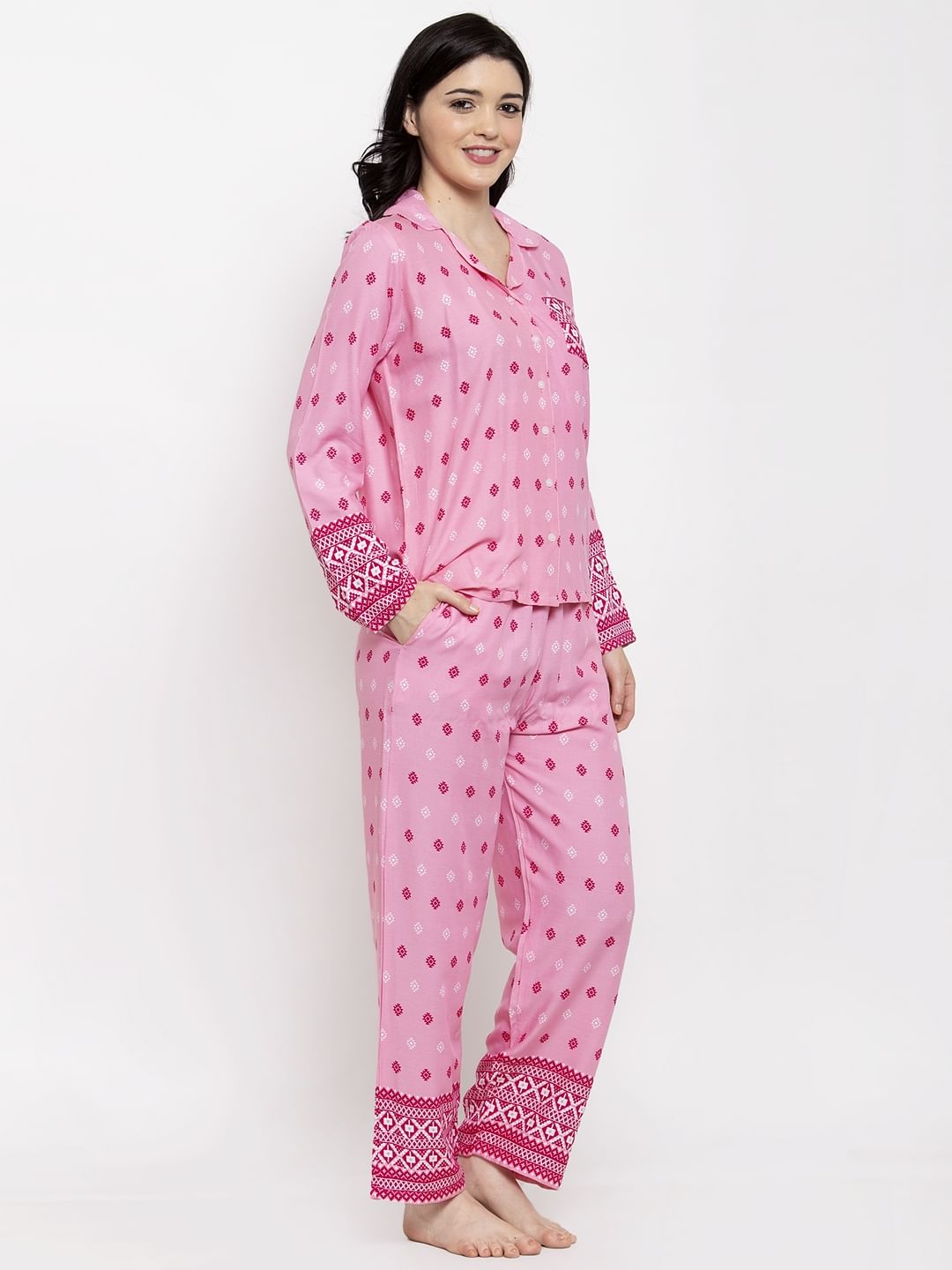 Pink Cotton Printed Nightsuit