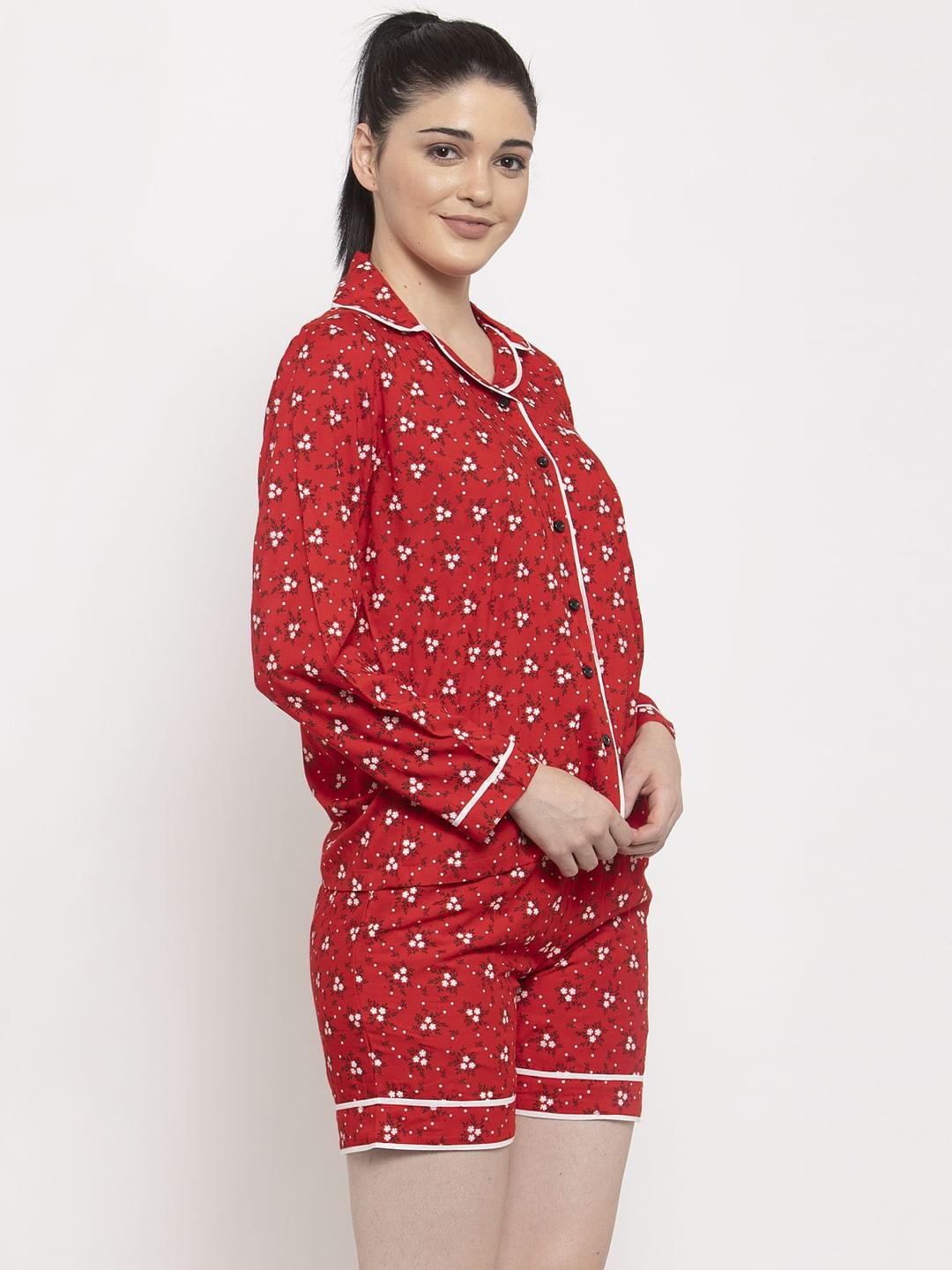 Red Cotton Printed Nightsuit