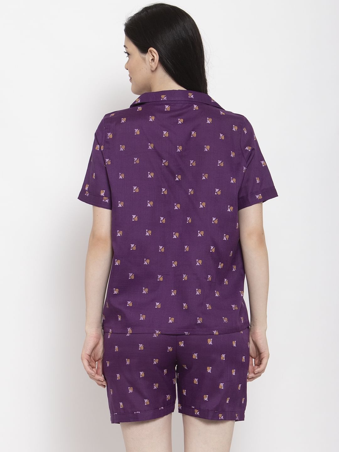 Secret Wish Women's Purple Cotton Printed Nightsuit 