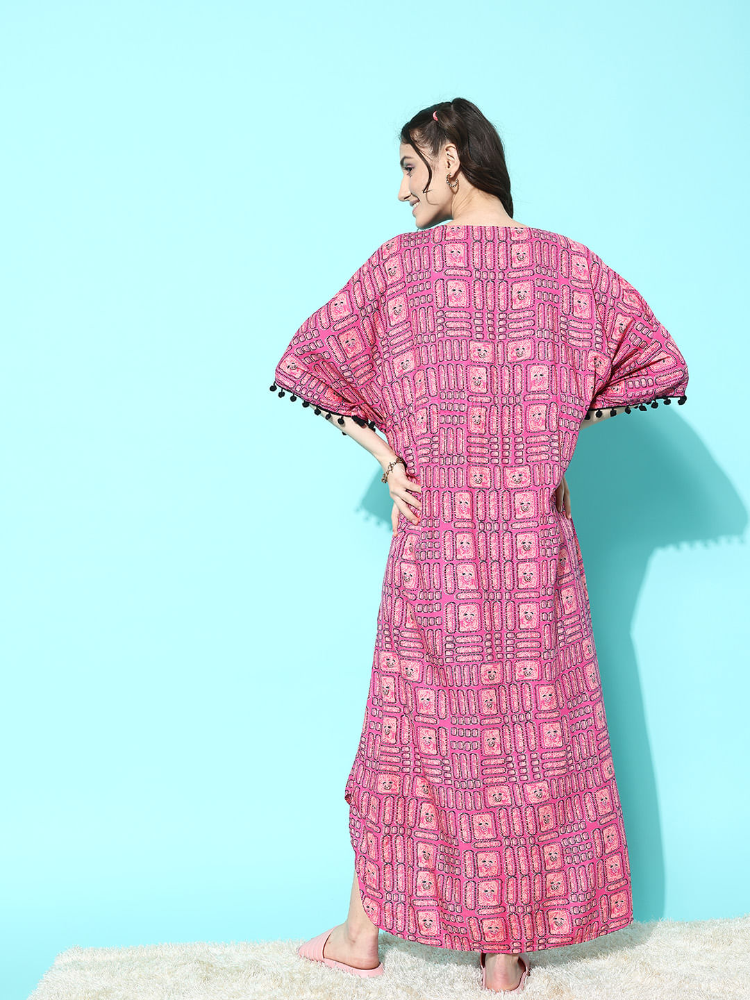 Pink Abstract Printed Kaftan Dress