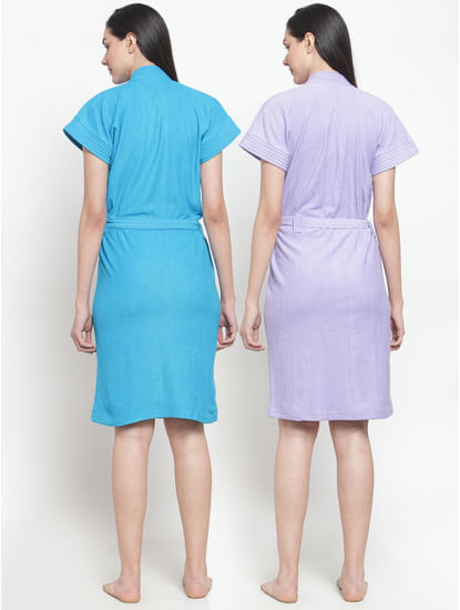 Secret Wish Women's Cotton Solid Bathrobe (Multicolored,Free Size - Pack of 2)