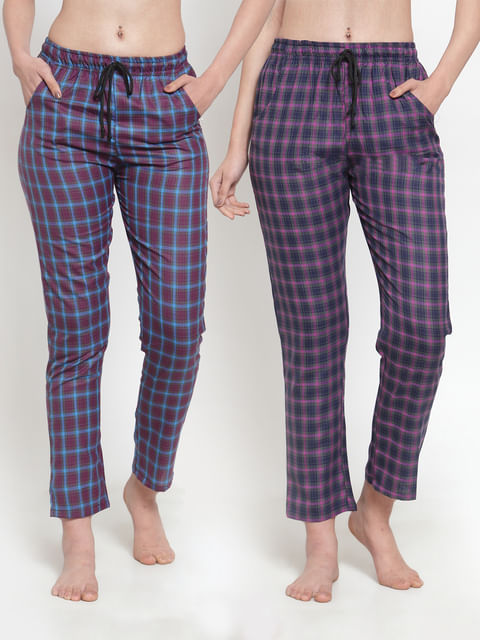 Secret Wish Women's Cotton Checkered Pyjama (Multicolored,Free Size - Pack of 2)
