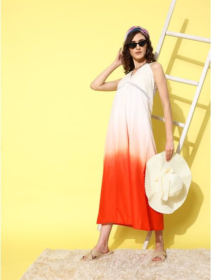 Orange and White Beachwear Cover-up dress