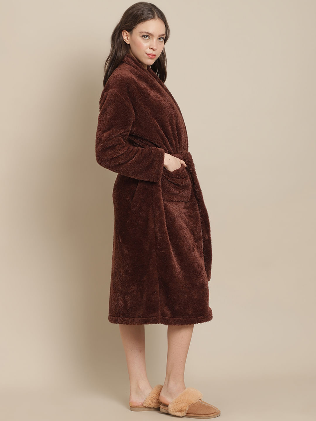  Brown Faux Fur Winter Lounge Robe