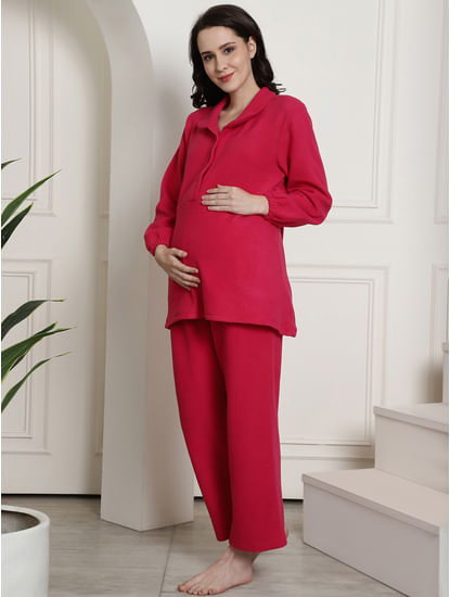 Pink Woolen Maternity Night Suit