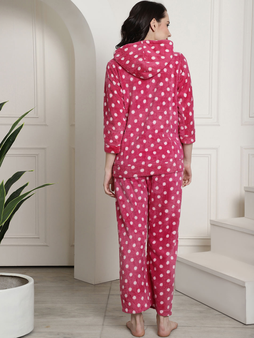 Pink Polka Dots Winter Night Suit