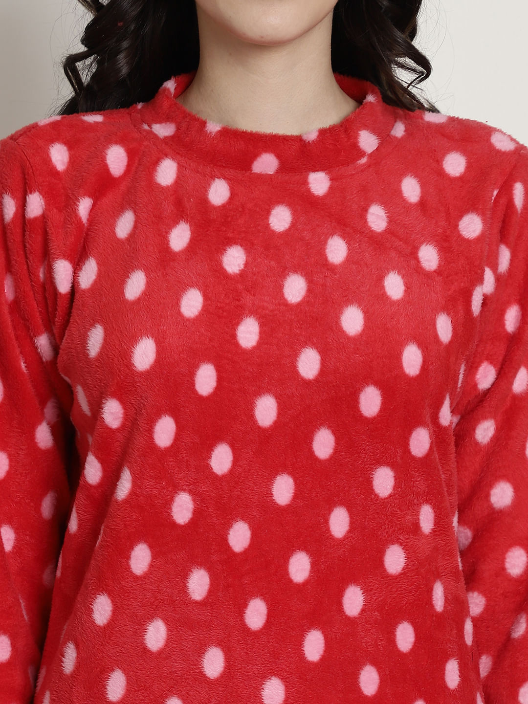 Red Polka Dots Winter Night Suit