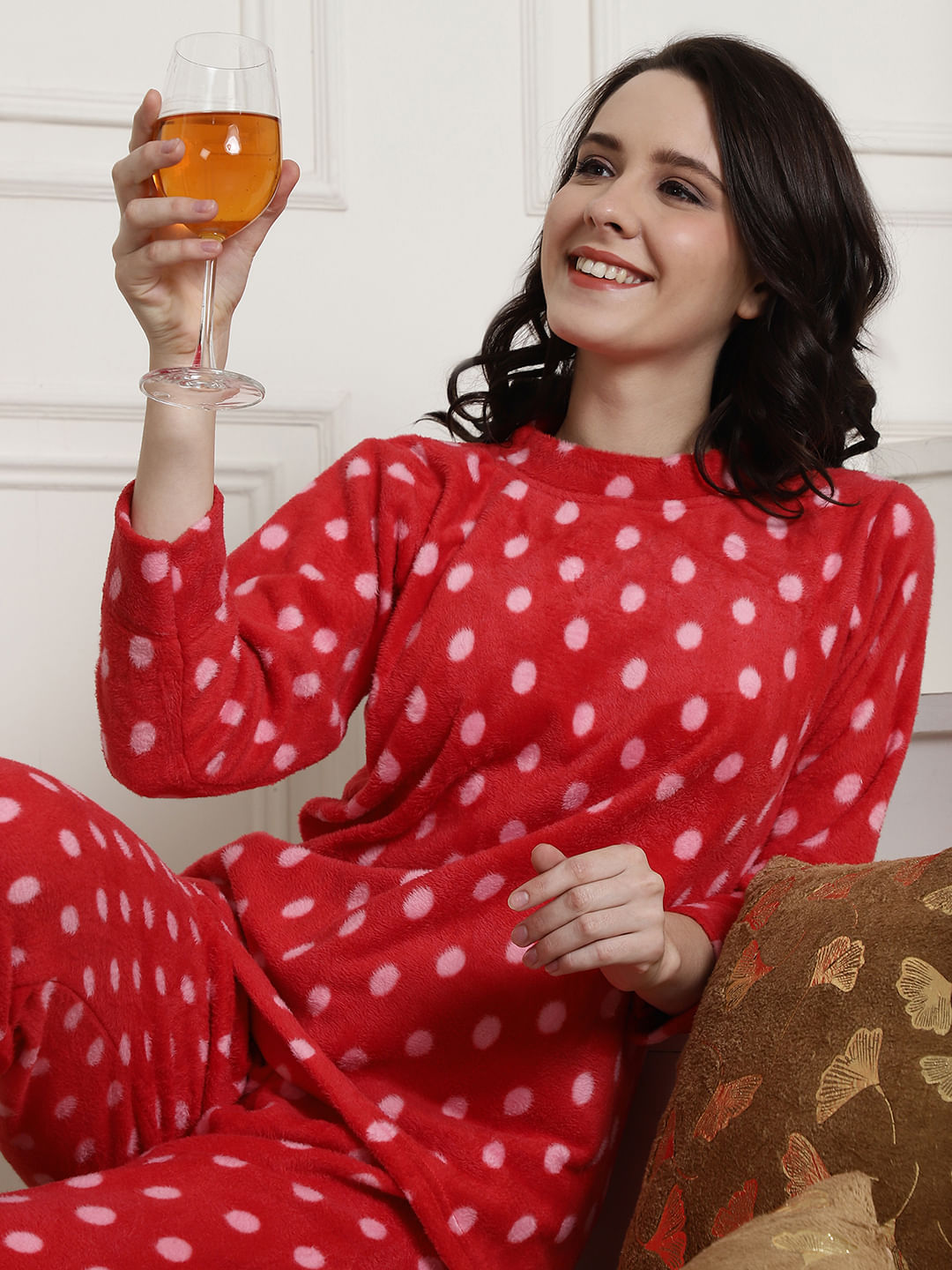Red Polka Dots Winter Night Suit