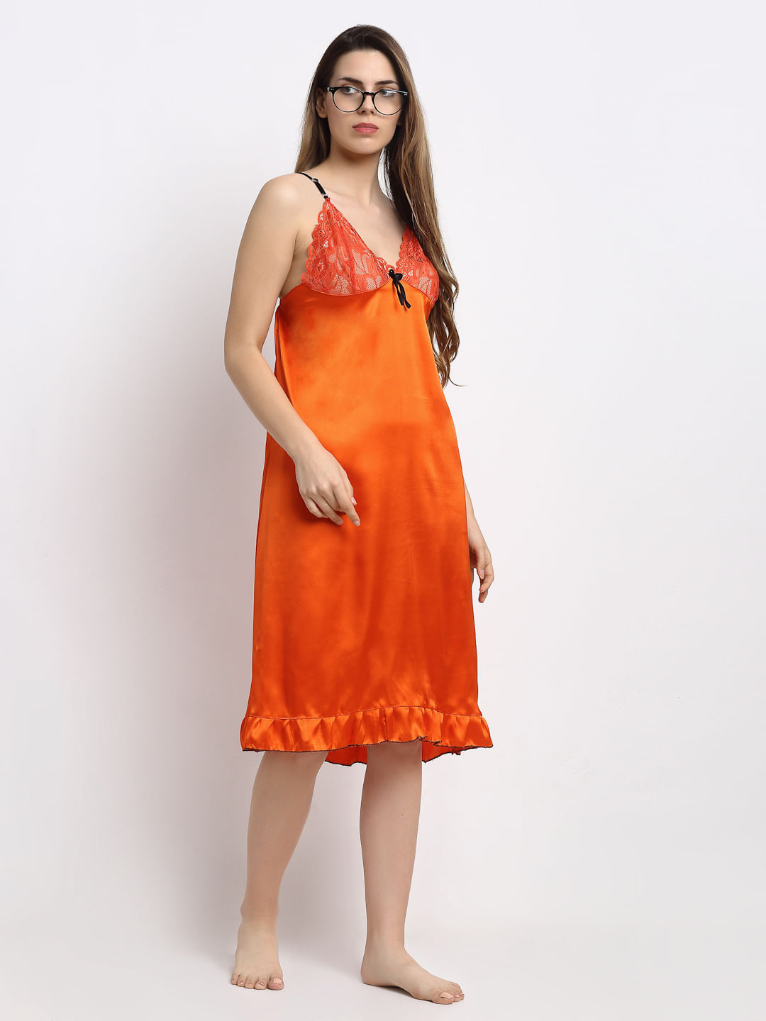 Secret Wish Women's Orange Solid Babydoll (Free Size)