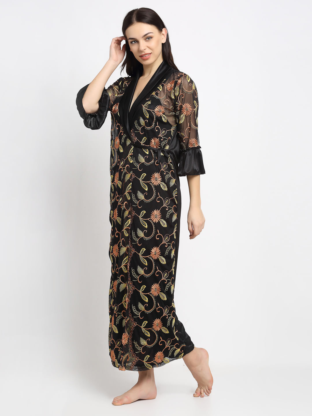 black floral robe