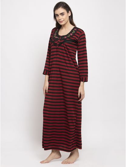 Brown Striped Woolen Maternity Nighty (Free Size)