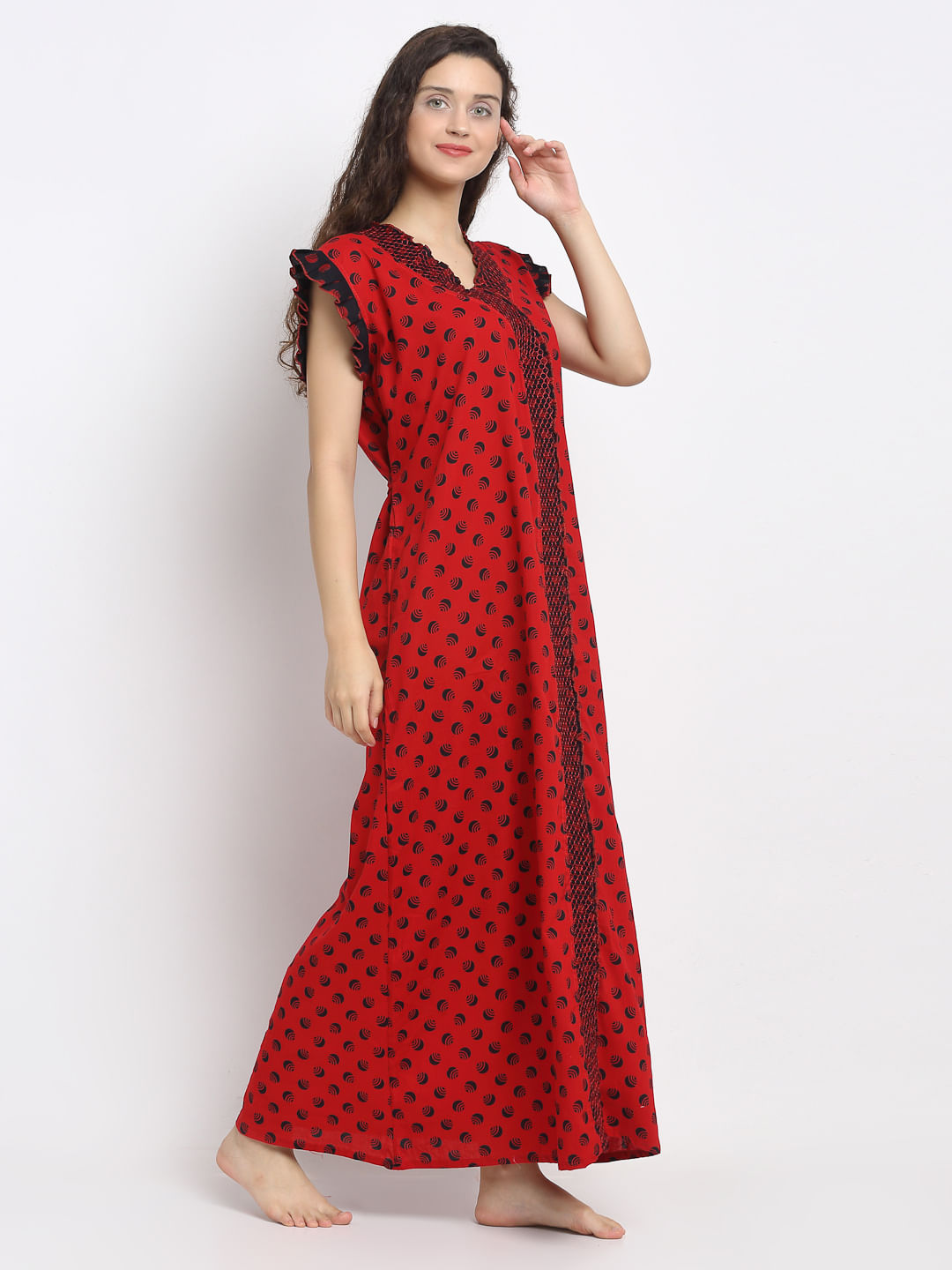 Red Cotton Nighty (Free Size)