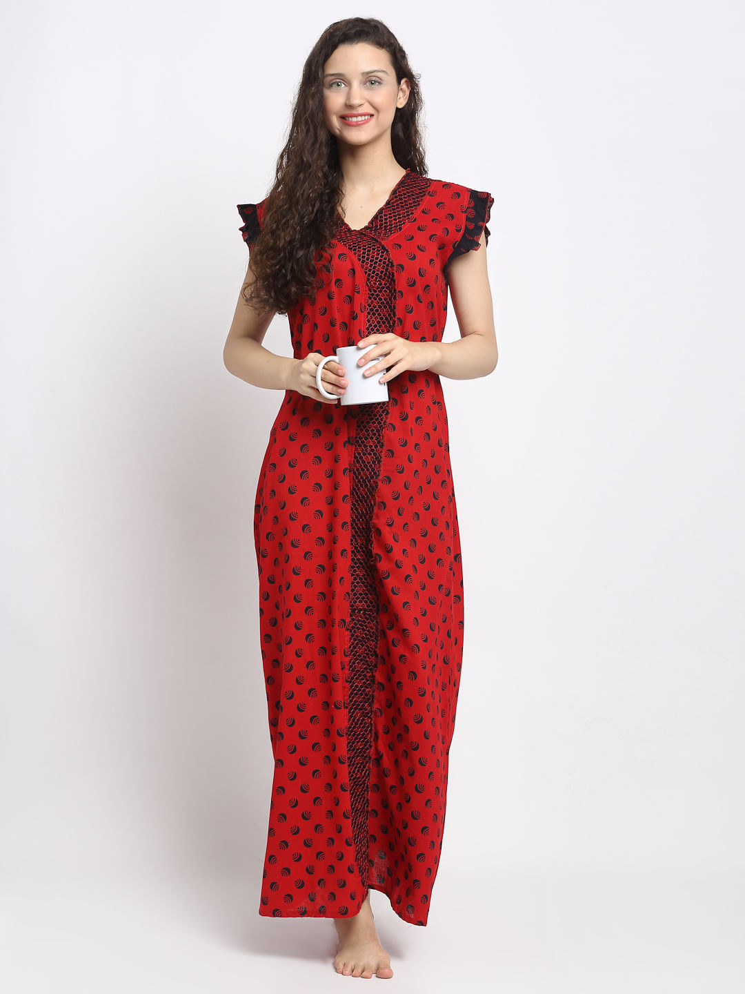 Red Cotton Nighty (Free Size)
