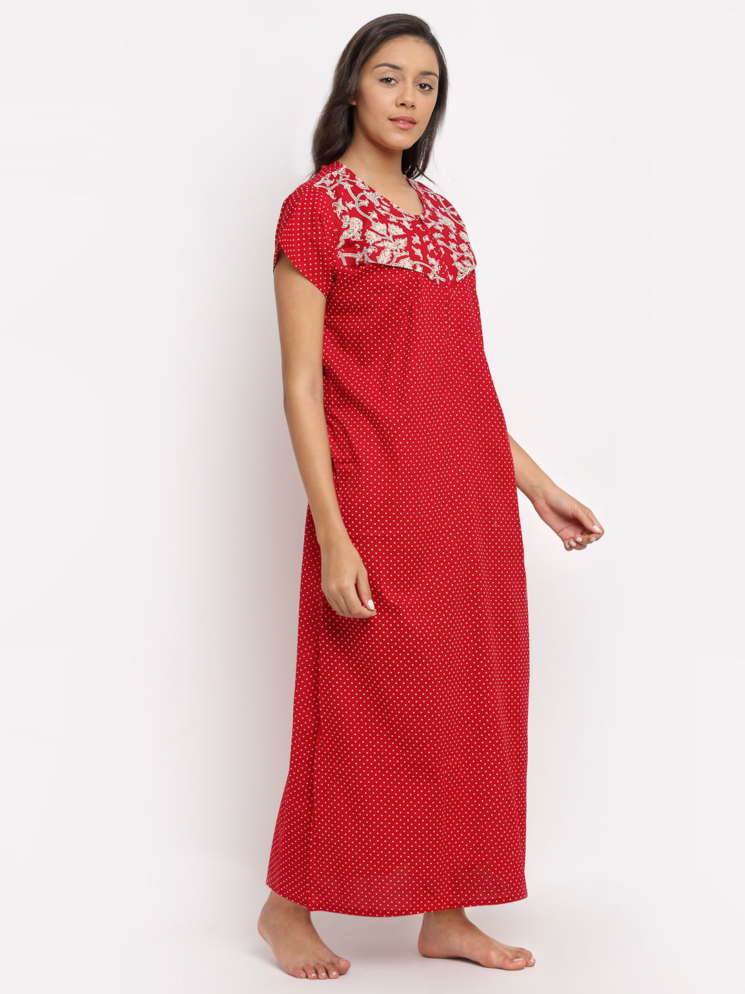 Red Printed Maternity Nighty (Free Size)