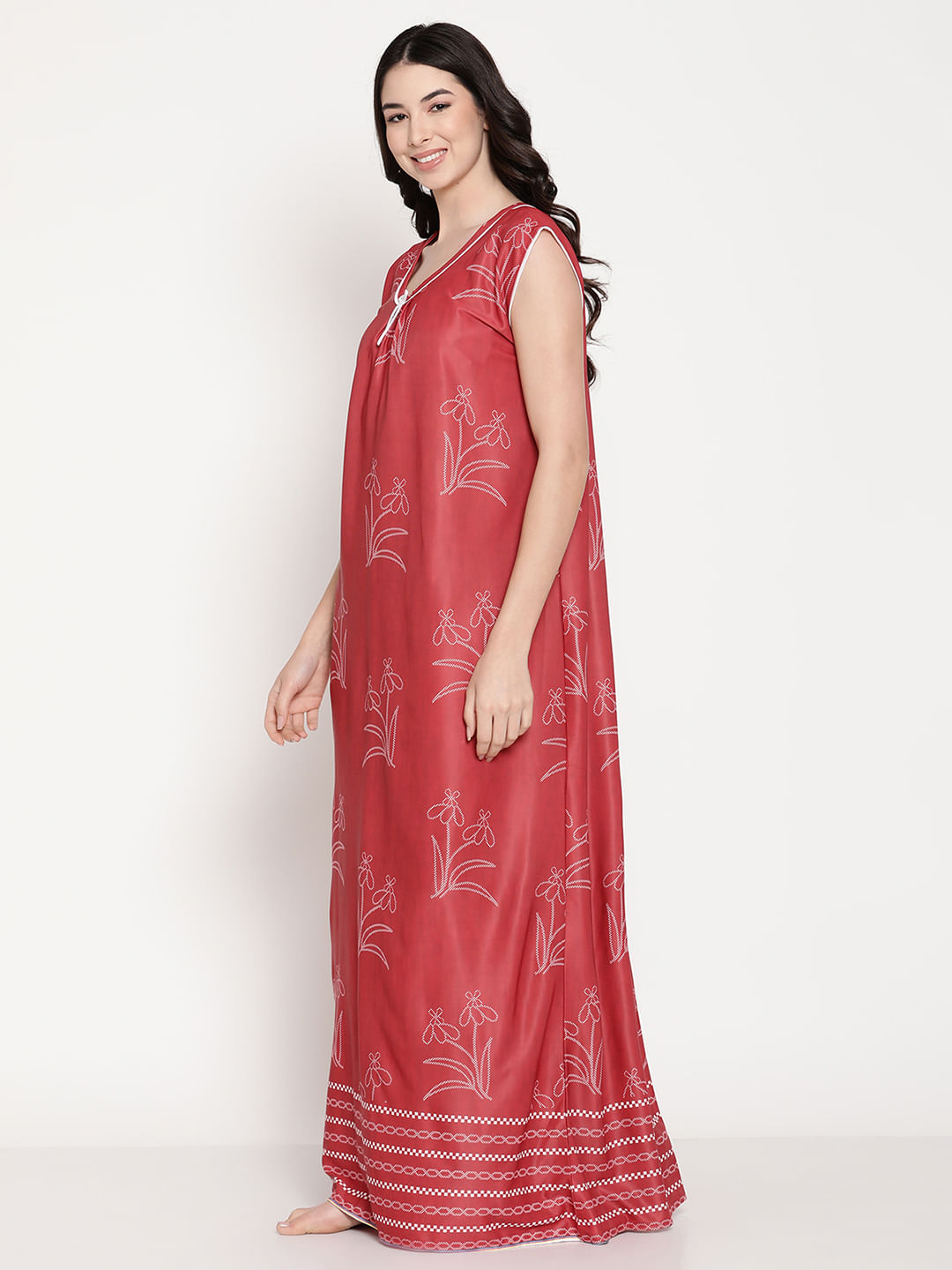 Red Sarina Fabric Sleevless Nighty