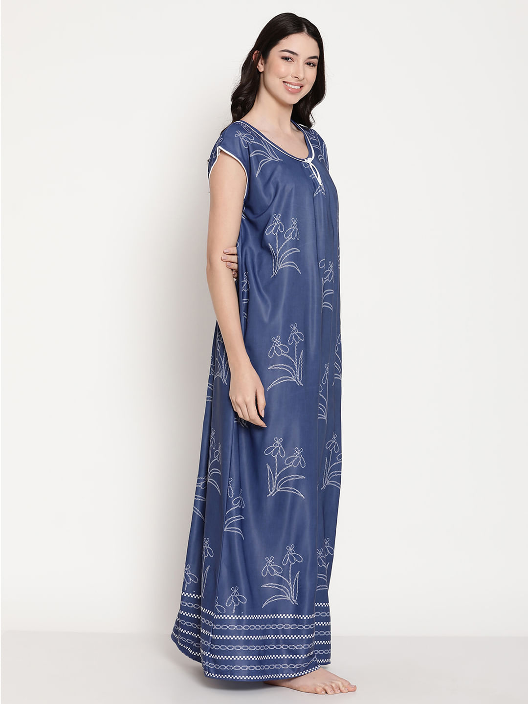 Blue Sarina Fabric Sleevless Nighty