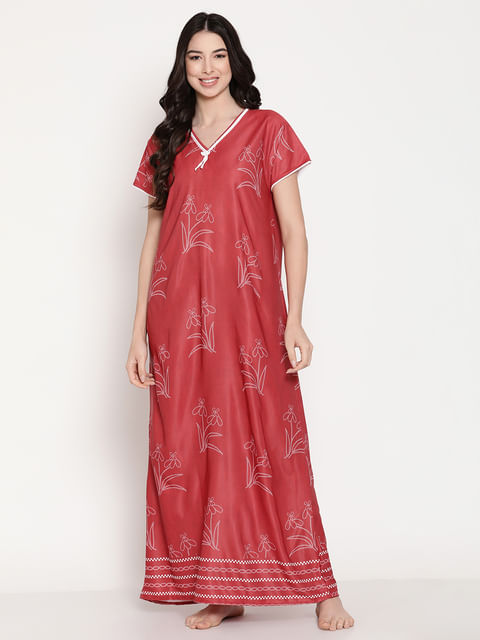 Secret Wish Women's Red Sarina Fabric Nighty