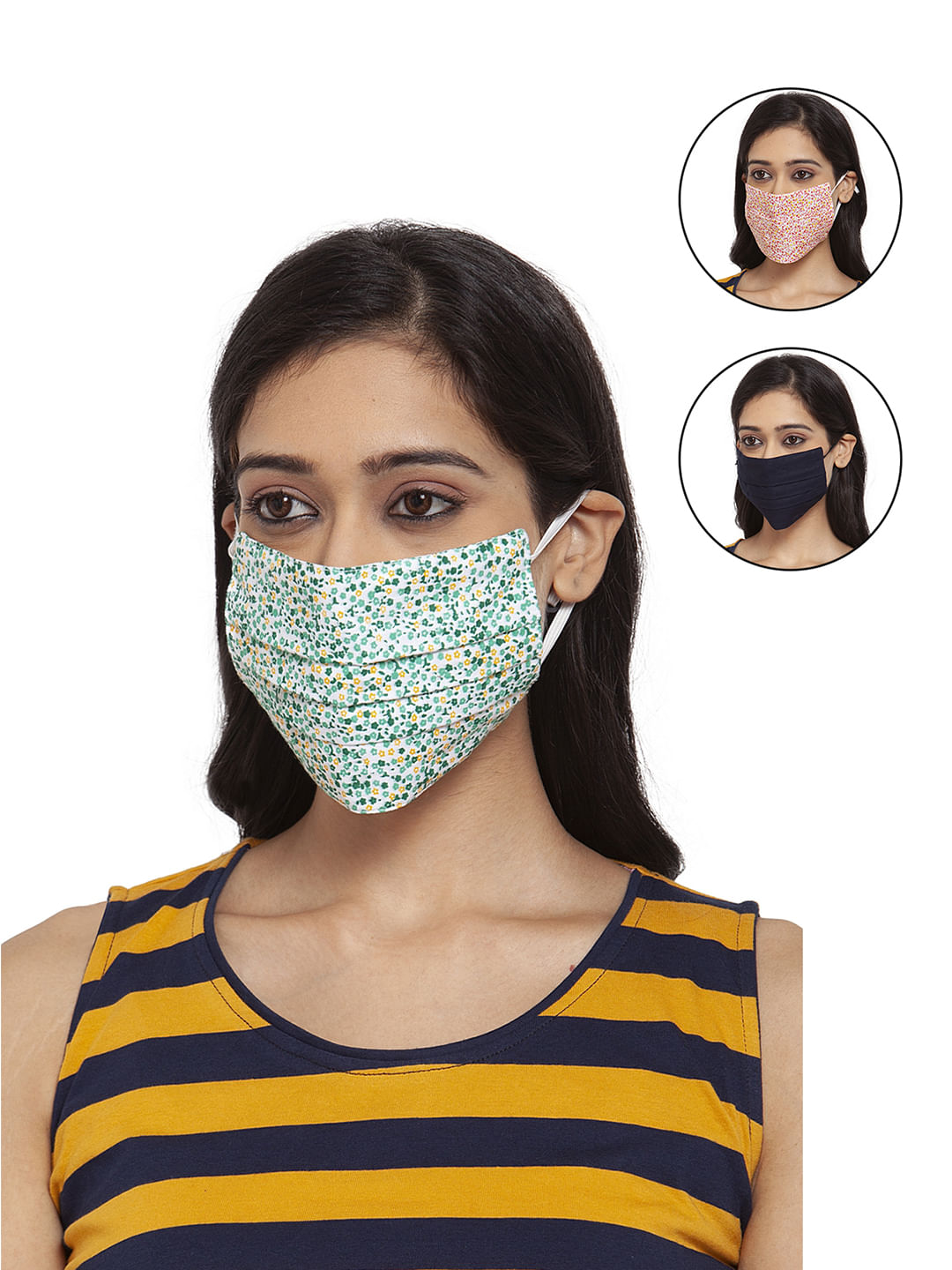 Unisex 3-Layer Adjustable & Stretchable Protective Mask with Ear Loops - Size L - Set of 3