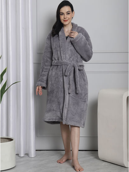 Grey Faux Fur Robe