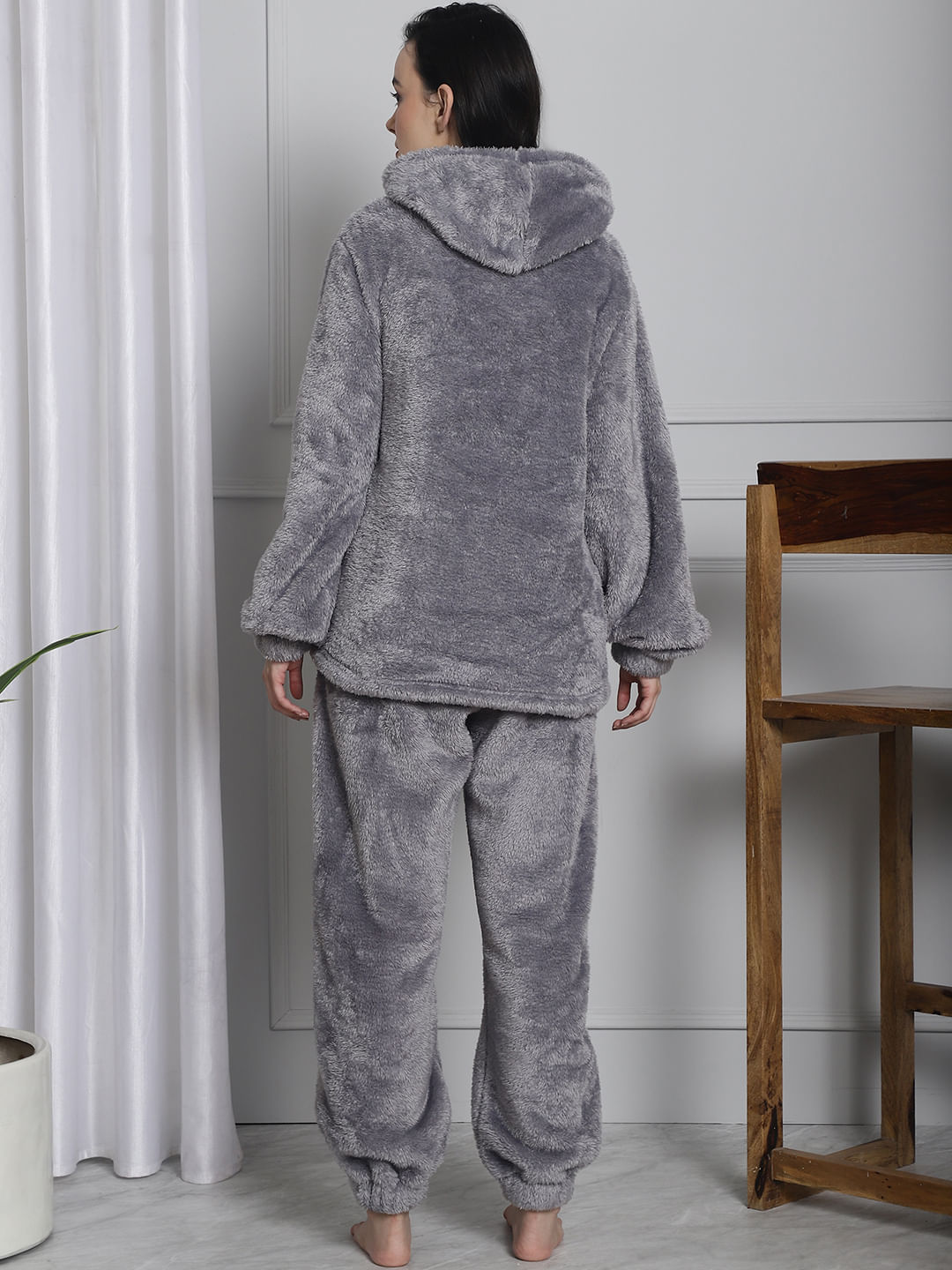 Grey Faux Fur Winter Night Suit