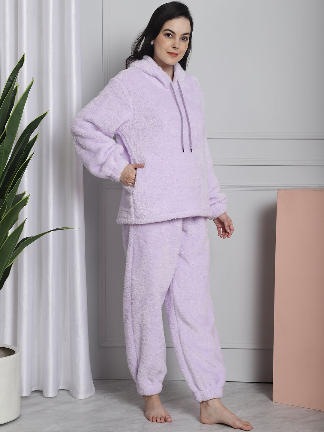 Lilac Faux Fur Winter Night Suit