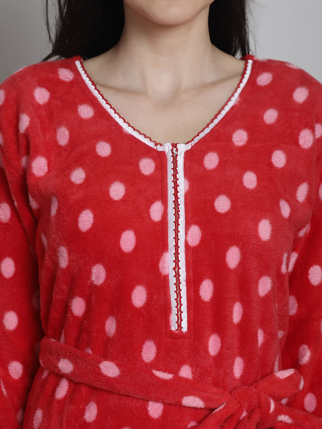 Red Polka Dot Printed Woolen Nighty