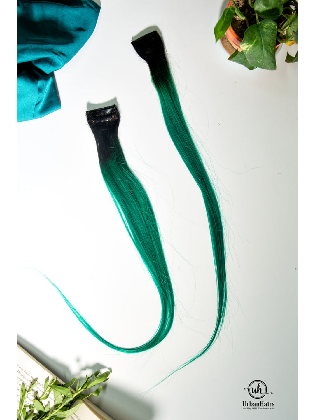 CYAN  SEA GREEN COLORED CLIP IN HAIR STREAKS  (100% HUMAN HAIR EXTENSIONS)
