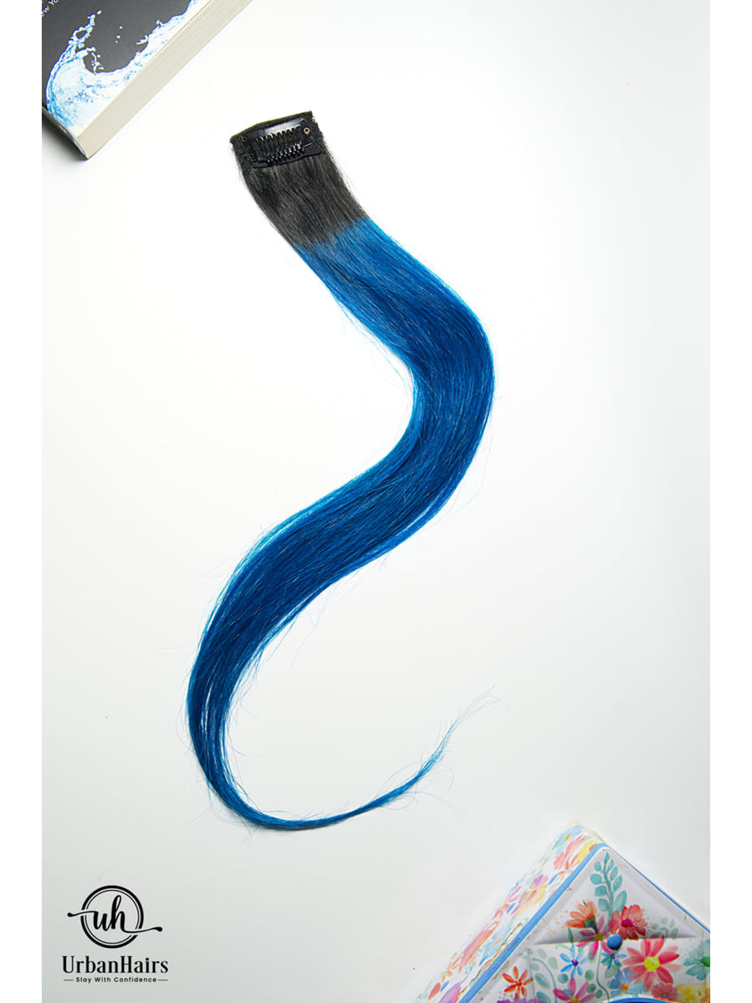 DARK BLUE COLORED CLIP IN HAIR STREAKS  (100% HUMAN HAIR EXTENSIONS)