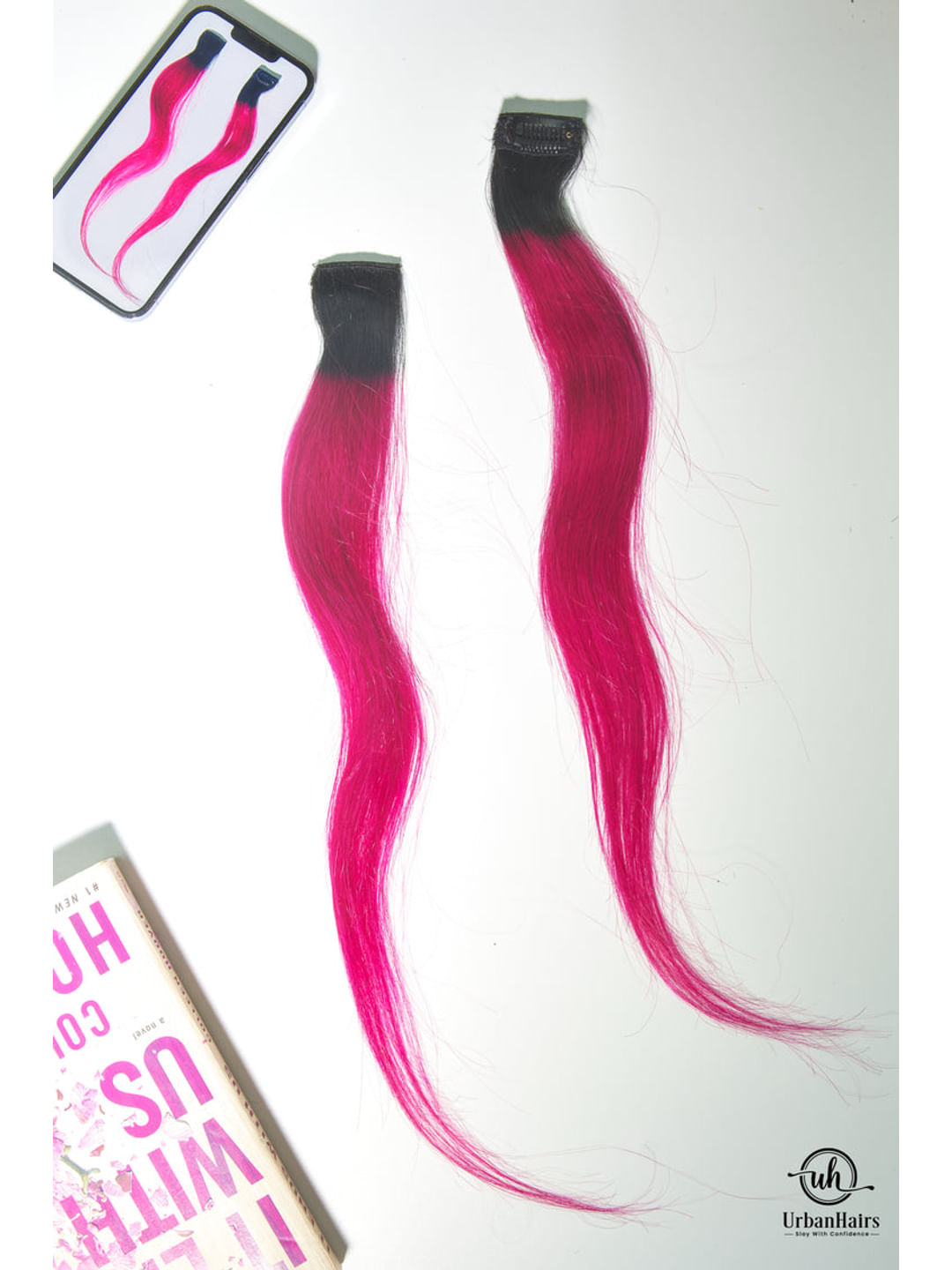 MAGENTA COLORED CLIP IN HAIR STREAKS  (100% HUMAN HAIR EXTENSIONS)