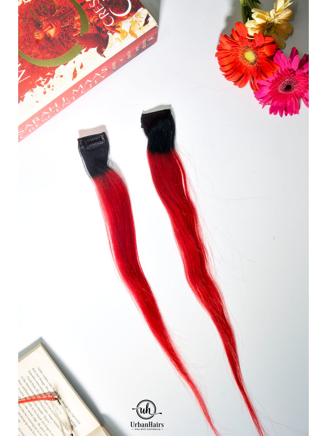 RED COLORED CLIP IN HAIR STREAKS  (100% HUMAN HAIR EXTENSIONS)