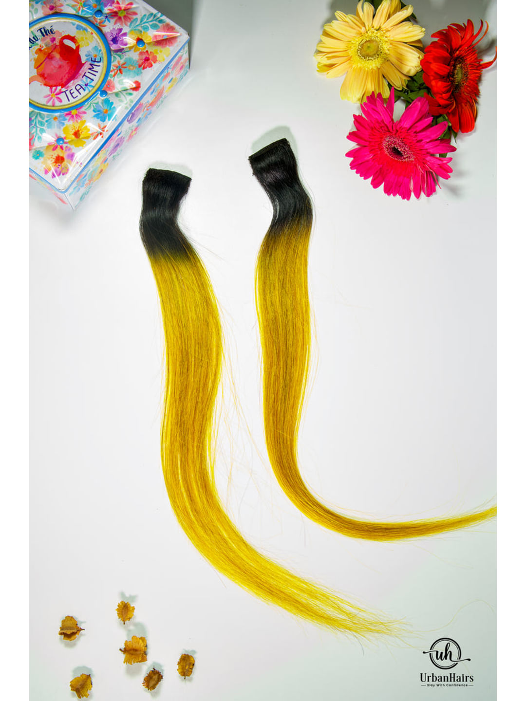 YELLOW COLORED CLIP IN HAIR STREAKS (100% HUMAN HAIR EXTENSIONS)