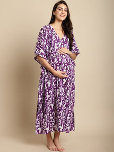 Purple Floral Cotton Maternity Kaftan
