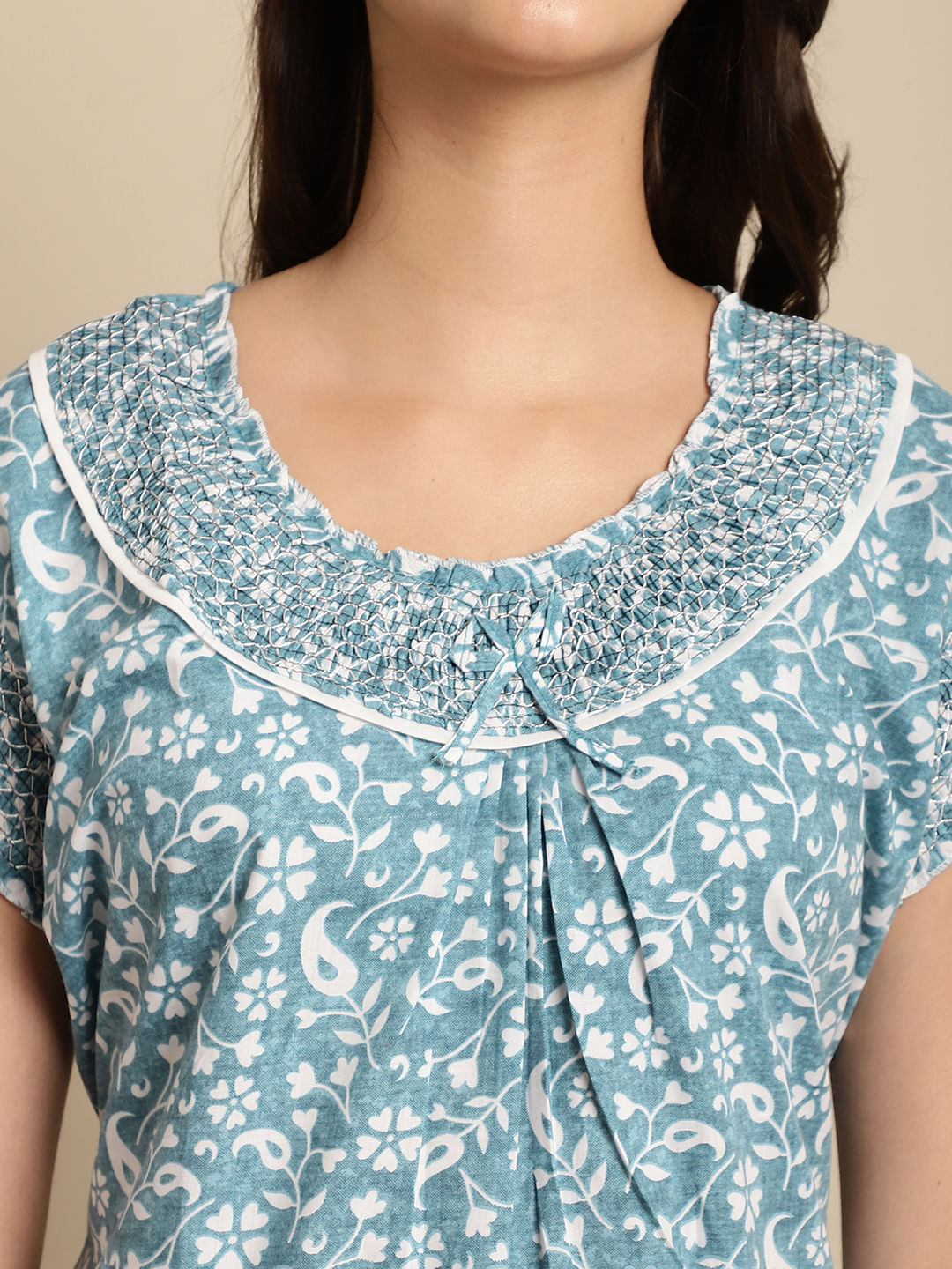 Sky Blue Floral Cotton Nighty