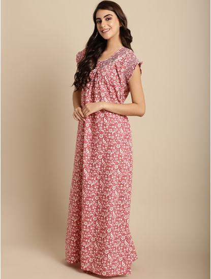 Pink Floral Cotton Nighty