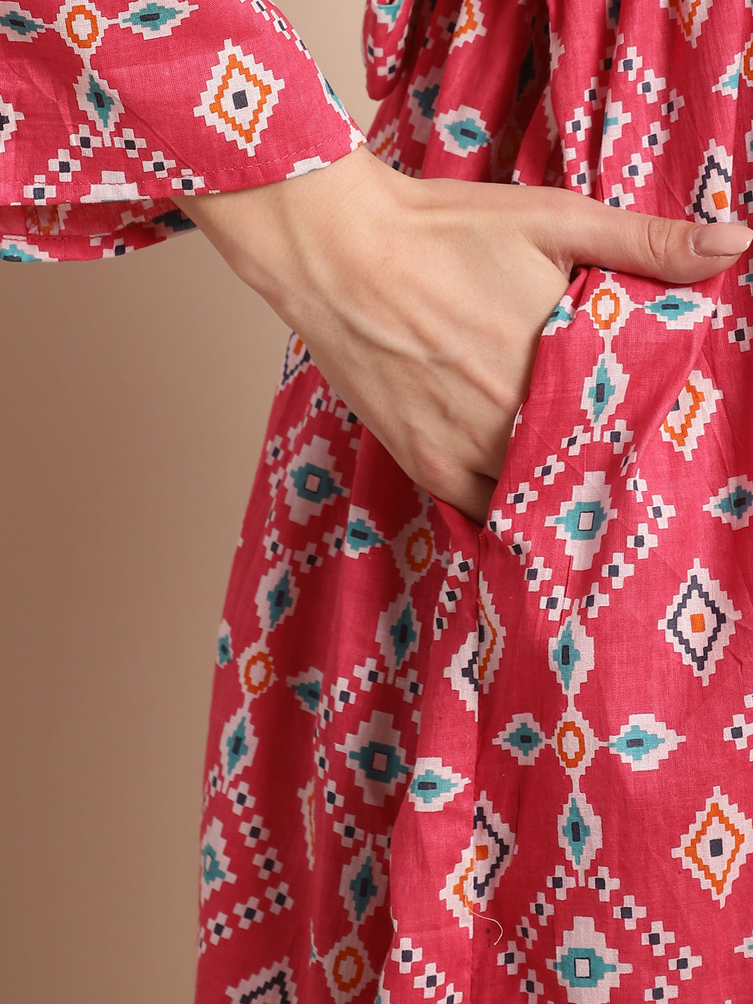 Pink Ethnic Printed Maternity Dress