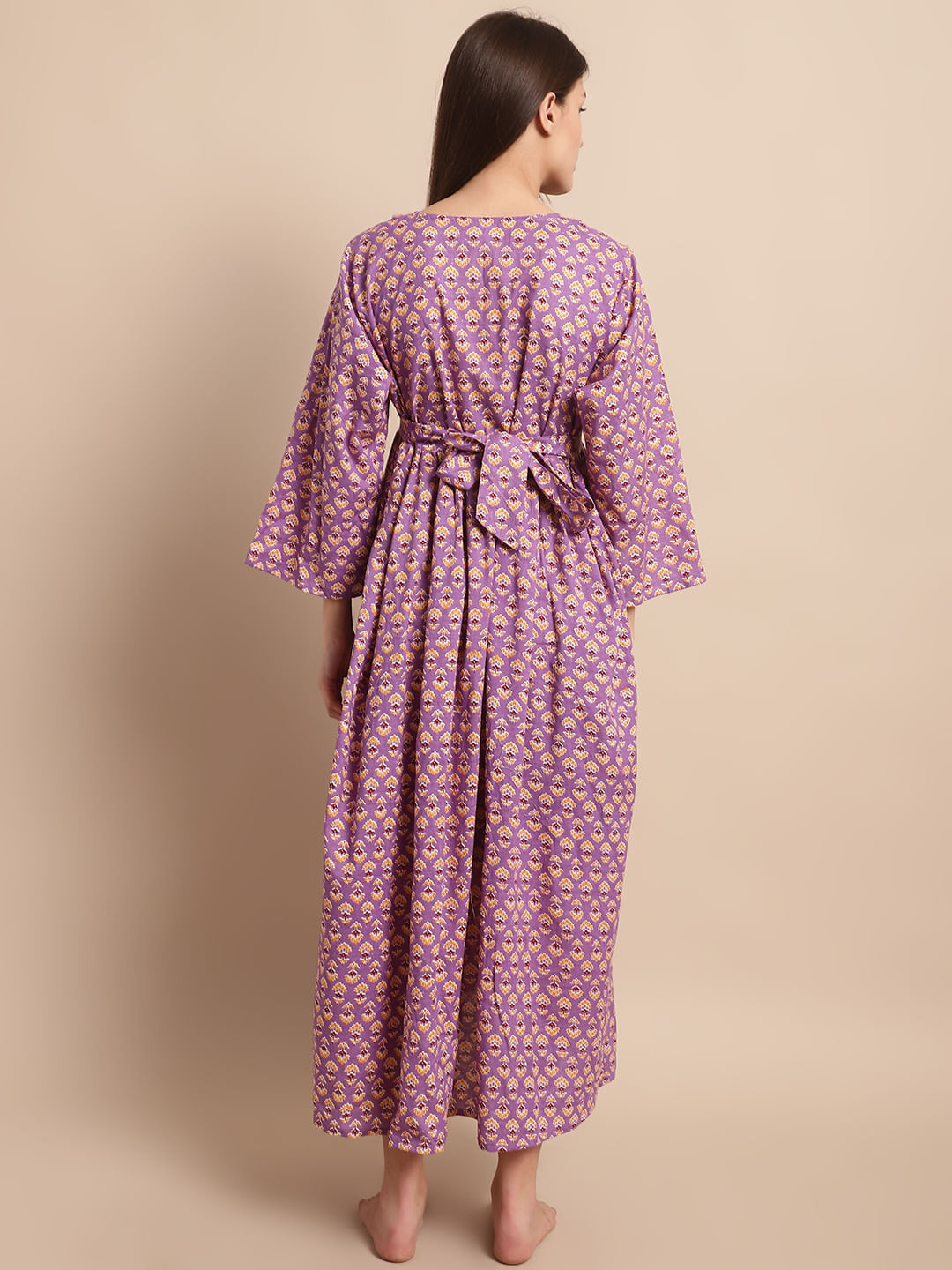 Purple Floral Printed Maternity Dress